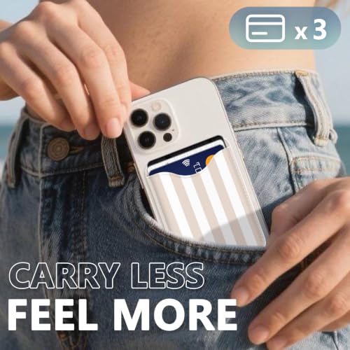Image of Stripe Magnetic Wallet for Magsafe Compatible with iPhone 17 /16 /15 /14 /13 /12 Series Pro Max Plus Air (Phone Magnet Card Holder Fit 3 Cards for Women Girl Lether Mag Safe Wallets Antique White)