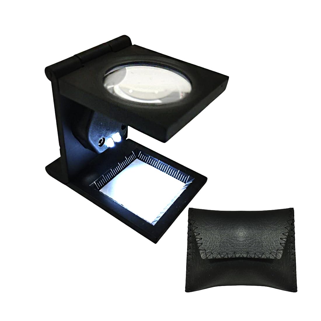 Magnifier with Light and Ruler, Thread Counting Magnifier, Magnifier for Printing, Compact Magnifier for Textile, Jewelry, Watchmaker, Printing, Optics, Coins, Stamps, Documents, (Model 1)