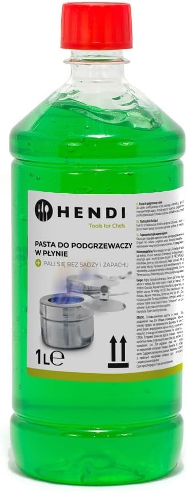 HENDI Pasta combustible, en botella, sin hollín y sin olor, tiempo de combustión ±3 horas, 12 unidades, gel combustible, gel bioetanol, para calentar alimentos, para calientaplatos, chafing dish, 1L