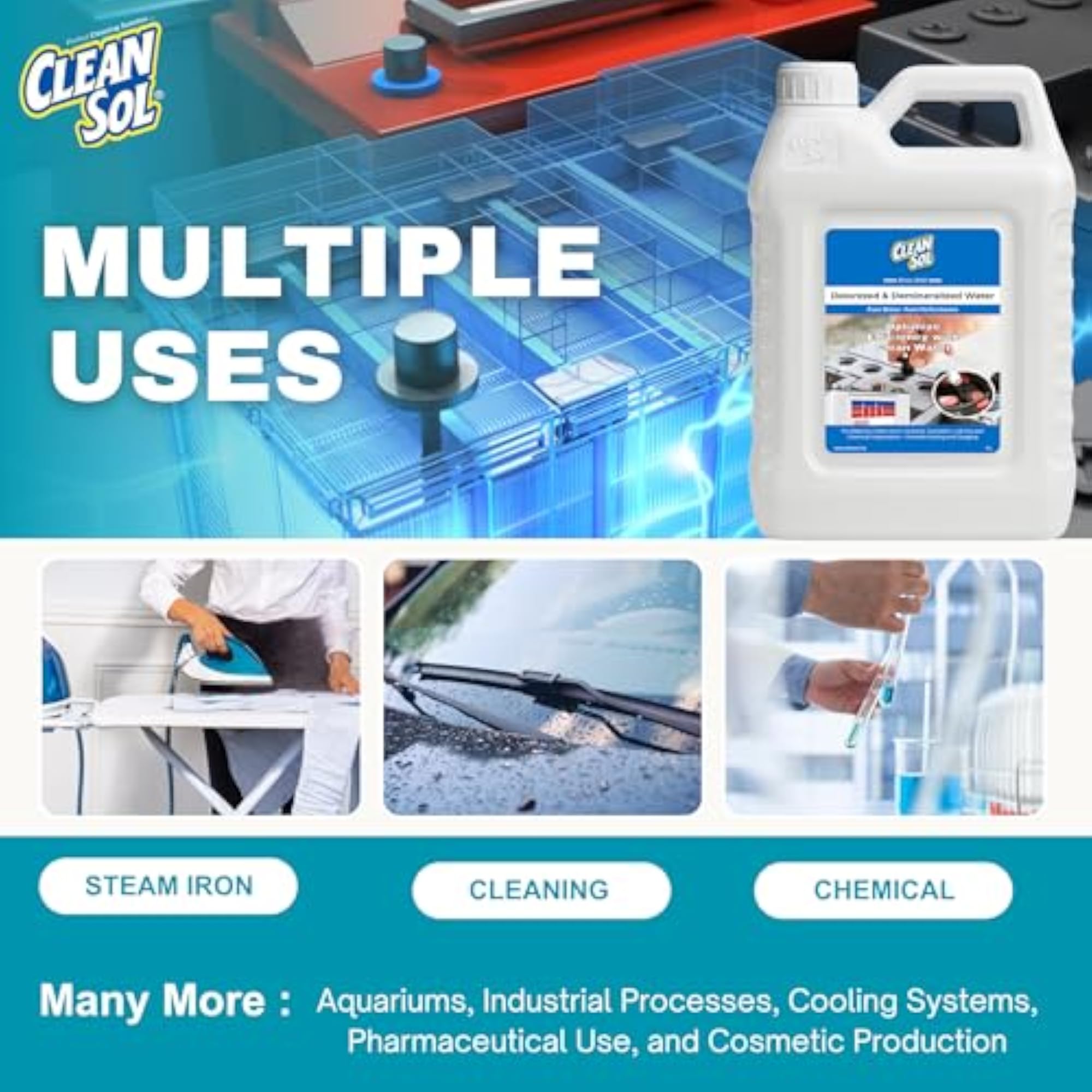 2 Litre Deionized Distilled Water for Battery & Lab Use