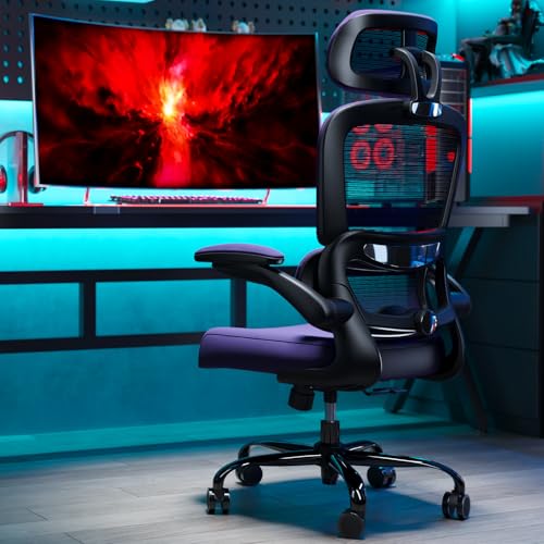 Image of TRALT Office Chair Ergonomic Desk Chair, 330 LBS Home Mesh Office Desk Chairs with Wheels, Comfortable Gaming Chairs (1, Violet)