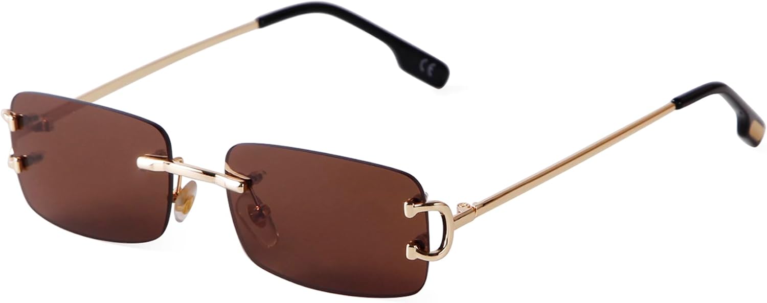 SDINM Rimless Sunglasses for Men Women Fashion Small Narrow Rectangle Sun Glasses Shades 90s Eyewear - Image 6