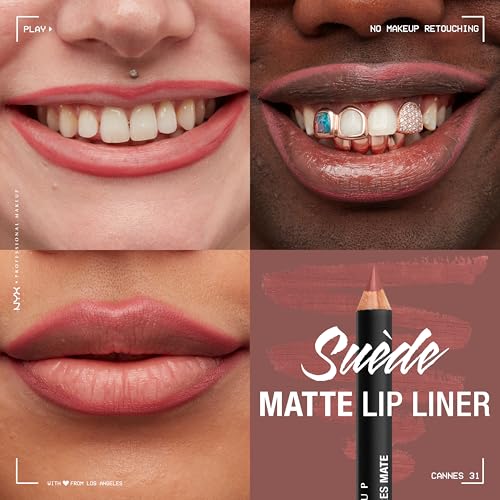 Image of NYX PROFESSIONAL MAKEUP Suede Matte Lip Liner, Velvety-Smooth, Long-Lasting Formula For A Defined Lip Makeup Look - Cannes (Red)
