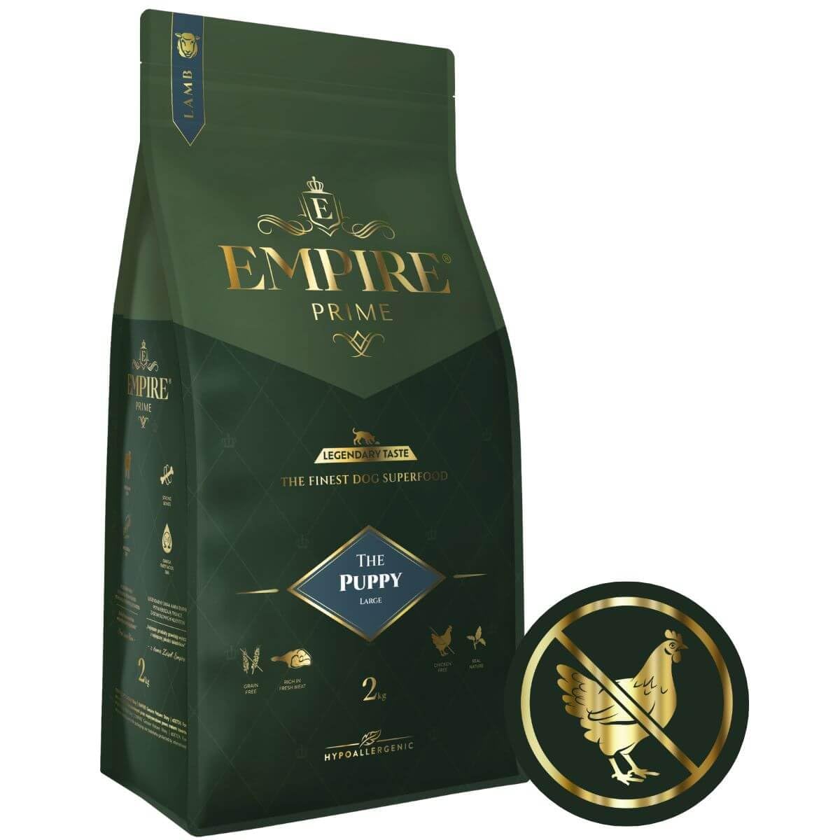 Empire Prime - Monoprotein-Futter 2kg für Welpen und Junghunde großer Rassen - Hundefutter Trocken Getreidefrei Junior - frische Lamm - hypoallergen - ohne Huhn - Glutenfrei - Natürlich