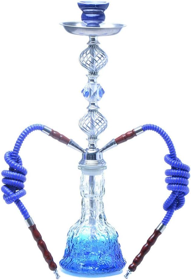 R&Xrenxia Vidrio Hookah Shisha Pipe Crystal Crafts Chichas De Manguera Doble con Narguile Cuenco De Cerámica Accesorios De Pinzas De Carbón,Azul