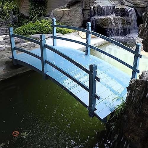 Ponte da Giardino ad Arco in Legno Piccolo Blu per grondaie, ruscelli e stagni, Ponte da Giardino Esterno con Doppio corrimano, 140 x 60 x 46 cm, Robusto e Resistente.