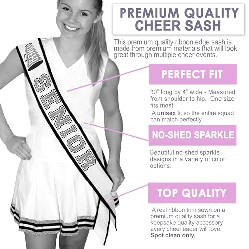 Senior Cheerleader Sash Gold - PREMIUM GRADE SATIN Ribbon Edge Sashes - High School Cheer Squad Gifts4