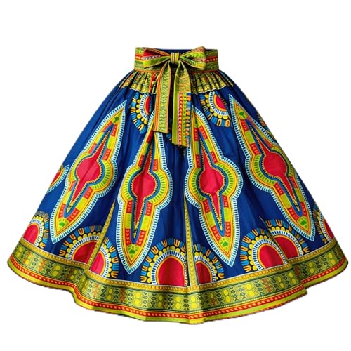 Jupe Dashiki pour femme avec cache-tête, caftan, hippie, bohème, imprimé africain, robes maxi africaines, Bleu, orange, rouge, Taille unique