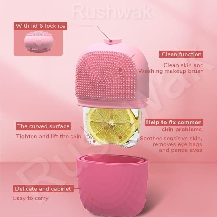 Worldwide e-Mart Ice Roller for Face 3 in 1 Reusable Face Ice Roller for Face Massager with Scrubber and Makeup Brush Cleaner Ice Face Roller for Glowing & Tighten Skin Ice Cube Roller for Face 3