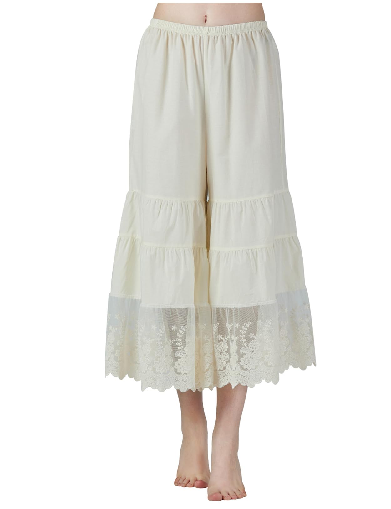 BEAUTELICATE Pantalones de Enagua Mujer Victoriano Enaguas Pantalón de Pijama con Encaje 100% Algodón Antiestático Marfil Nergo Beige（Piernas Anchas - Nergo,2XL）