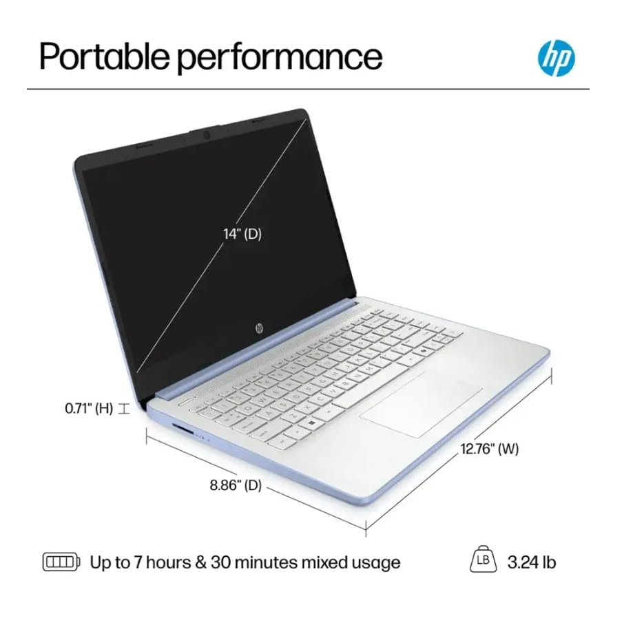Image of HP 2025 Student Business Laptop, Intel Processor N150(up to 3.6 GHz), 14 Inch LED Screen,16G RAM, 128GB Storange,1 Year Office 365, Windows 11 Home,Sky Blue w /YYY Accessories