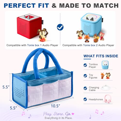 Image of SFYBYHEART Kids Carrying Tote Compatible with Toniebox 1 & 2, Padded Storage Organizer for Audio Player Figures, Starter Set, Headphones & Accessories, Lightweight Travel Bag