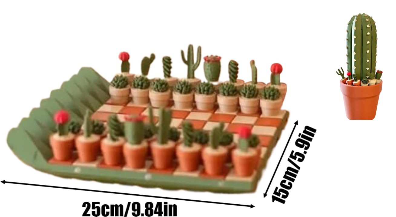 Lot de 32 échiquiers de voyage en forme de cactus, échiquier portable enroulable en 3D, motif végétal imprimé en 3D, décorations de table amusantes pour les amateurs de plantes