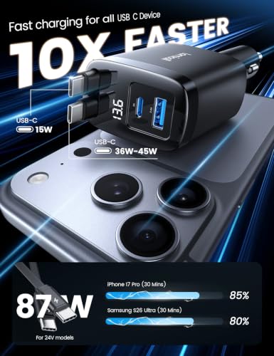 Lamicall 87W USB C 4-in-1 Retractable Car Charger $11.99 + FS - image 2