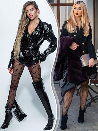 Ramede 6 Pairs Women Fishnet Thigh High Stockings Waist Tights Bow Patterned Goth Fishnet Leggings Pantyhose for Halloween2