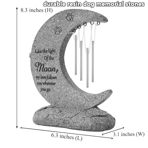 jinhuoba Moon Shaped Pet Memorial Stones for Dogs with Wind Chimes, Paw Prints Headstones Grave Stones for Loss of Pet Dog Memorial Gifts Sympathy Remembrance Gifts for Garden Backyard Patio or Lawn - Thumbnail 3