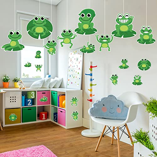Image of Pajean 45 Pcs Frog Cutouts Classroom Bulletin Board Decorations Frog Name Tags Accents Birthday Decor with Glue Points for Back to School Teacher Student Cute Green Supplies, 7.87 x 5.9 Inches