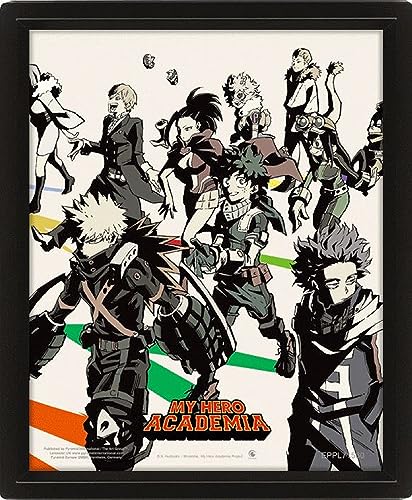Pyramid International My Hero Academia Poster in 3D (Heroes and Villains Design) Lenticular 3D Wall Art and Posters in Black Picture Frame 25cm x 20cm x 1.5cm - Official Merchandise