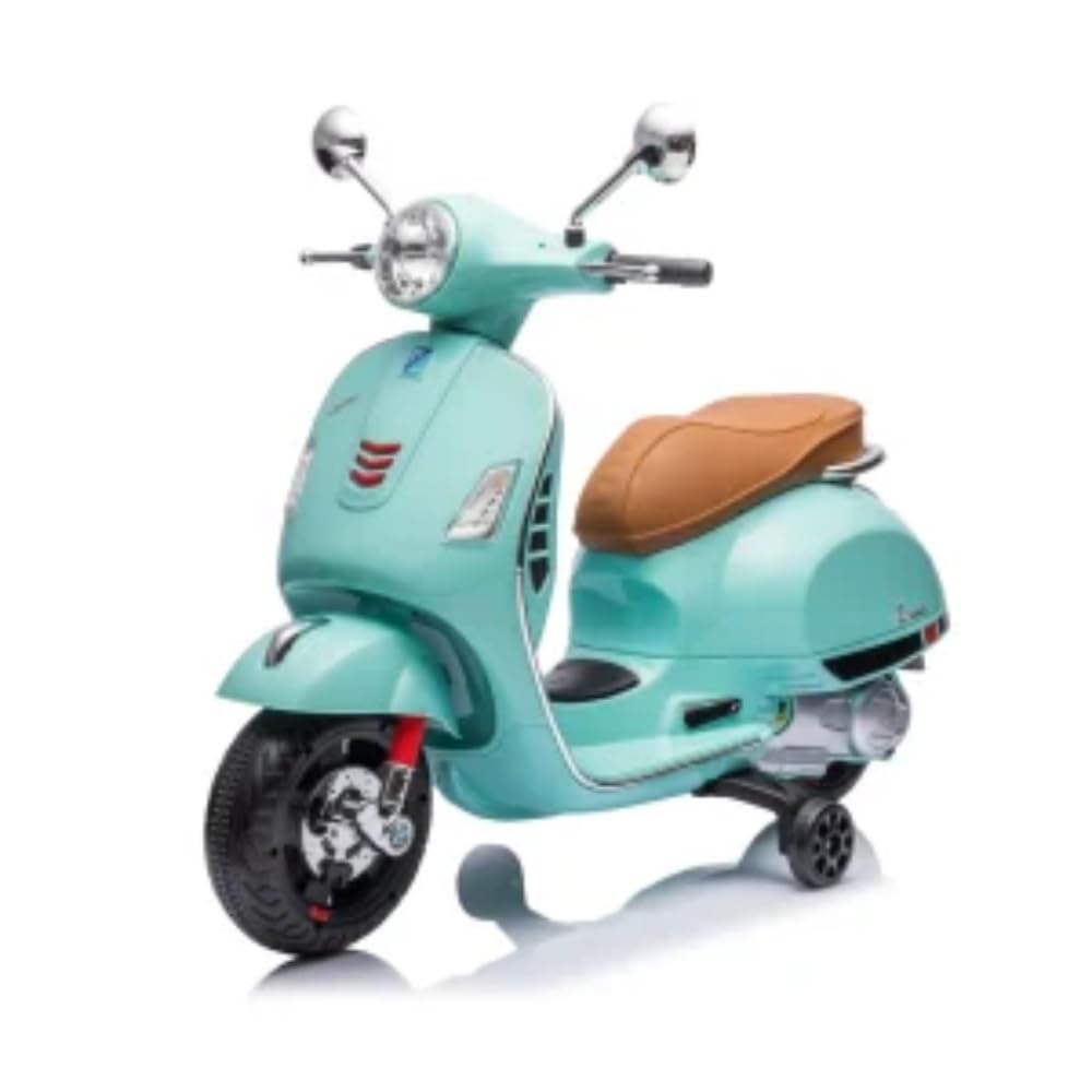 Scooter électrique Vespa enfants au parc balade vintage en vert menthe