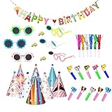 🎂【28 STÜCKE PARTYHÜTE GEBURTSTAG SET 】8pcs partyhut + 3pcs Partygläser + 16pcs Spielzeugpfeife + 1pcs Happy Birthday Banner. Dies ist ein perfektes Geburtstags-Must-Have-Set.