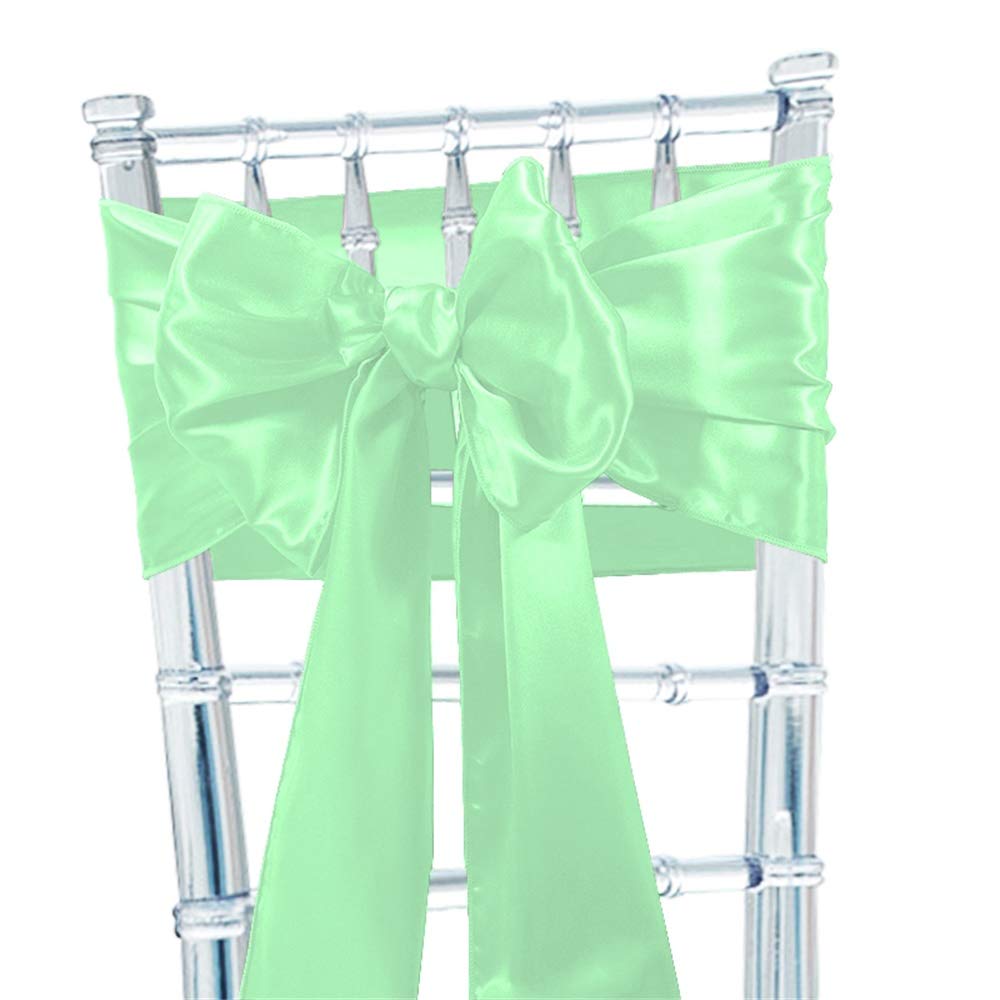 Time to Sparkle 10pcs Satin Chair Cover Sashes Bow Tie Ribbon Table Runner Wedding Reception Decoration - Mint Green — image 1