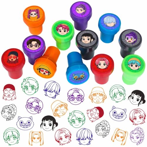 Stempelset & Mini Stempel Set mit Demon Hunters Motiv, Party Supplies & Birthday Dekoration, Stempel Set für Goody Bags, Mitgebsel & Treat Bags, Party Geschenke für K Pop Fans und Serienliebhaber