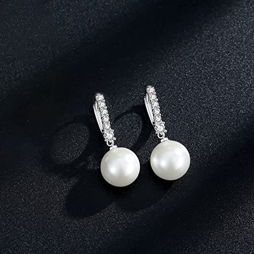 Pearl Earrings for Women 925 Sterling Silver White Gold Pearl Drop Earrings Dangle Cubic Zirconia Large Size 12mm 10mm for Mother3