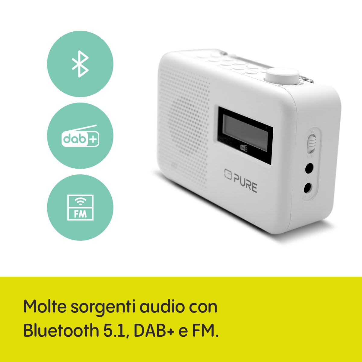 Pure Elan One2 Radio Portatile DAB+/FM Bluetooth 5.1 LCD Bianco Cotone