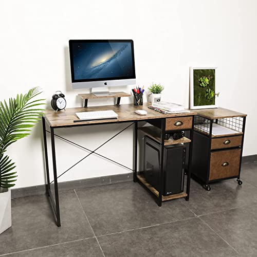 X-Cosrack Computer Desk With Storage Shelves Drawer, 43” Home Office Desk With Monitor Stand, Adjustable And Tiltable Draft Drawing Table Writing Study Workstation For Home Office Artist, Rustic Brown #TOP5