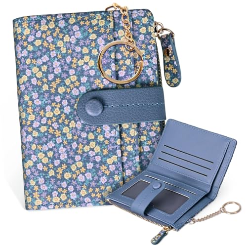 Image of COSHAYSOO Wallets for Women Teen Girls RFID Blocking - Mini Card Holder with Multiple Slots ID Window Zipper Coin Pocket-Slim Bifold Purse PU Leather Keychain Wallet-Garden Floral
