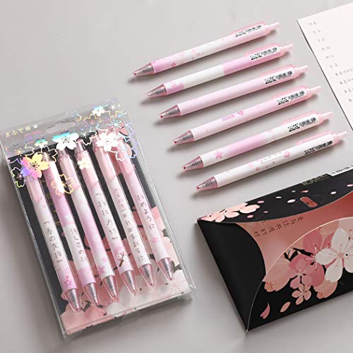 Lovely Sakura Gel Ink Pen, 6Pcs 0.5 mm Black Gel Ink Pens, Extra-Fine Ballpoint Pen, for Office School Stationery Supply (Sakura) Lovely Sakura Gel Ink Pen, 6Pcs 0.5 mm Black Gel Ink Pens, Extra-Fine Ballpoint Pen, for Office School Stationery Supply (Sakura)