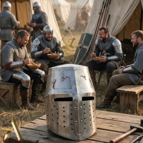 Image of AnNafi Crusader Helmet | Knight Templar Helm | Medieval Armour Wearable For Men Antique Helmets | Combat Free-Size Reenactment SCA LARP Cosplay Costumes Armor Silver | Halloween & Drama Costume