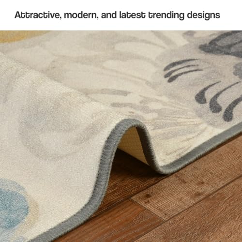 Image of FRESH FROM LOOM Luxury Anti Skid 100% Nylon Carpet | Living Room, Hall & Bedroom | Anti Fade | Rubber Backing Grip | Quick Cleaning | Washable (Cream| Size:- 90x150 Cm or 3x5 Fts)