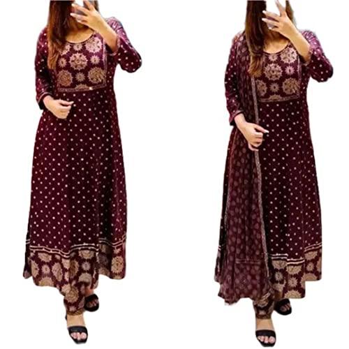 Image of ANNI DESIGNER Women's Cotton Blend Straight Kurta with Pant & Dupatta