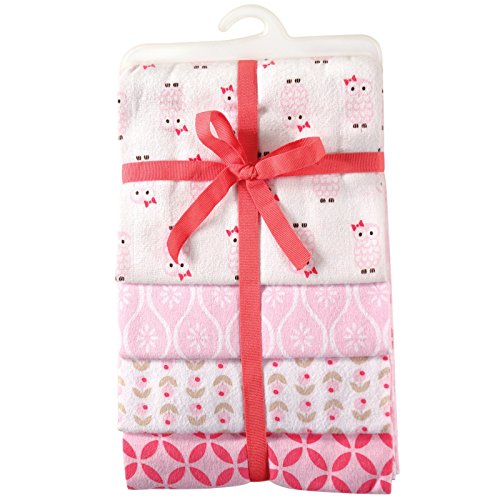 Image of Hudson Baby Unisex Baby Cotton Flannel Receiving Blankets, Pink Owls, One Size