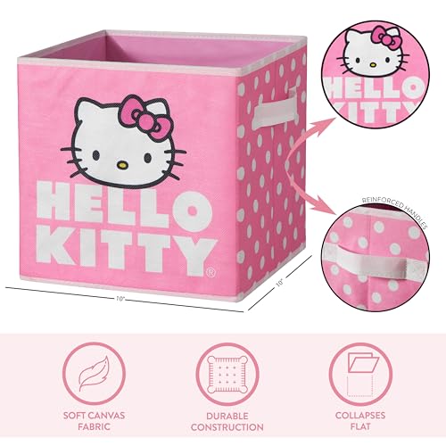 Image of Hello Kitty Set of 2 Storage Cubes with Handles, Durable Foldable Fabric Organizer Bins for Bedroom, Closet, Nursery & Dorm, 10x10x10 Inch Cube Storage Baskets for Toys, Clothes & Shelves