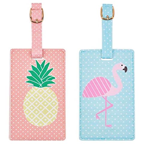 2 etiquetas de equipaje GORGECRAFT de piel sintética con diseño de flamencos y piña personalizables Cover