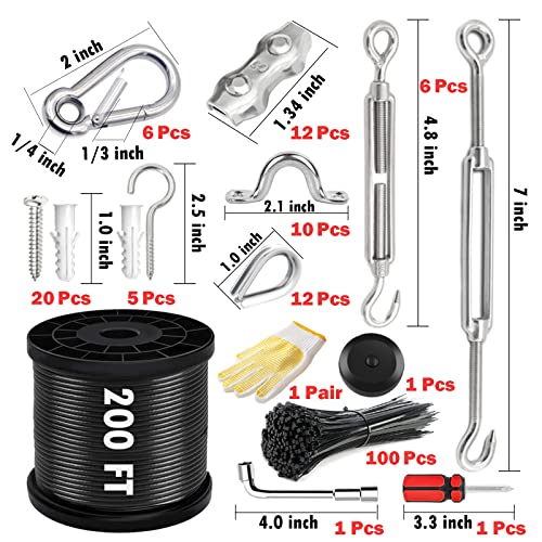Besteel String Light Hanging Kit With 200 Feet Nylon Coated Stainless Steel 304 Wire Rope, String Lights Suspension Kit Included Enough Accessories, Free Gifts, Humanized Collocation, Easy To Install #TOP1