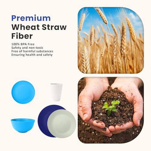 Image of Homienly 40 PCS Wheat Straw Plates and Bowls Sets, Cups Sets, Service for 8, Unbreakable Microwave and Dishwasher Safe Dinnerware Sets,Reusbale Plastic Dishes Set - Island, Matte