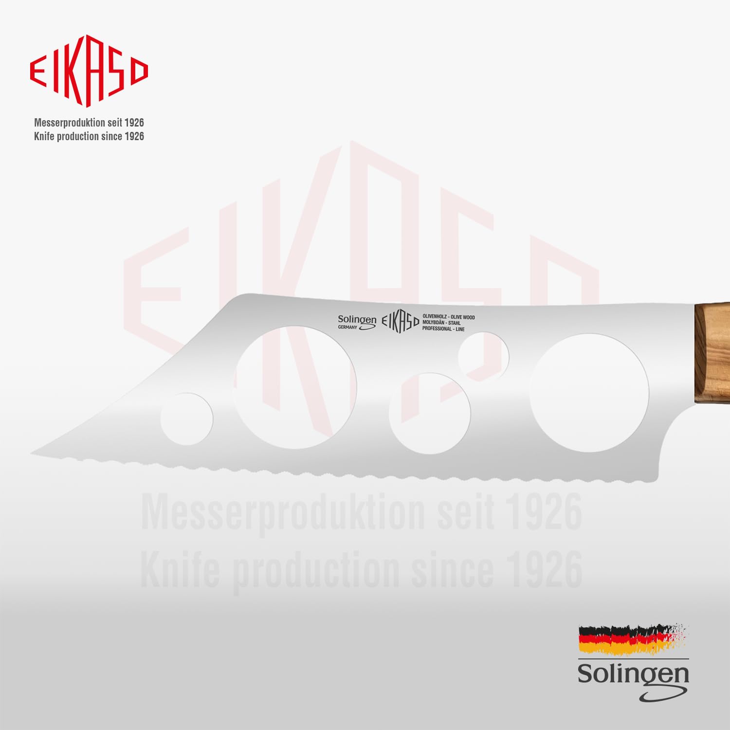 EIKASO Solingen Germany Käsemesser mit Wellenschliff - 14cm Klinge aus Molybdänstahl 1.4116 Weichkäsemesser geeignet für den perfekten und sauberen Schnitt (G-Line Olive)