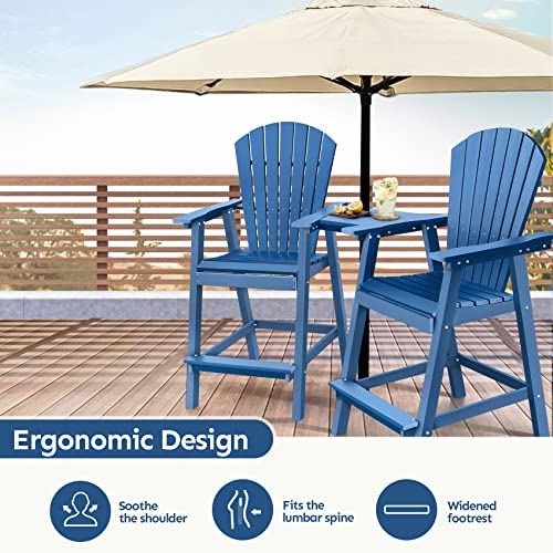 Pasamic Tall Adirondack Chair, Hdpe Balcony Chair, Patio Bar Stools Weather Resistant For Outdoor Deck Lawn Garden Swimming Pool, Blue #TOP3