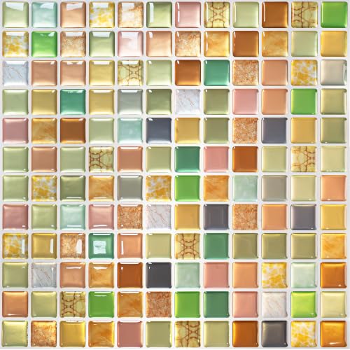 Yoillione 3D Mosaic Tile Sticker Removable Wallpaper Tile, 3D Self Adhesive Wall Tiles Bathroom Wall Tiles for Kitchen Backsplash Sunny Yellow,PVC Square Decorative Vinyl Decals,4 Sheets
