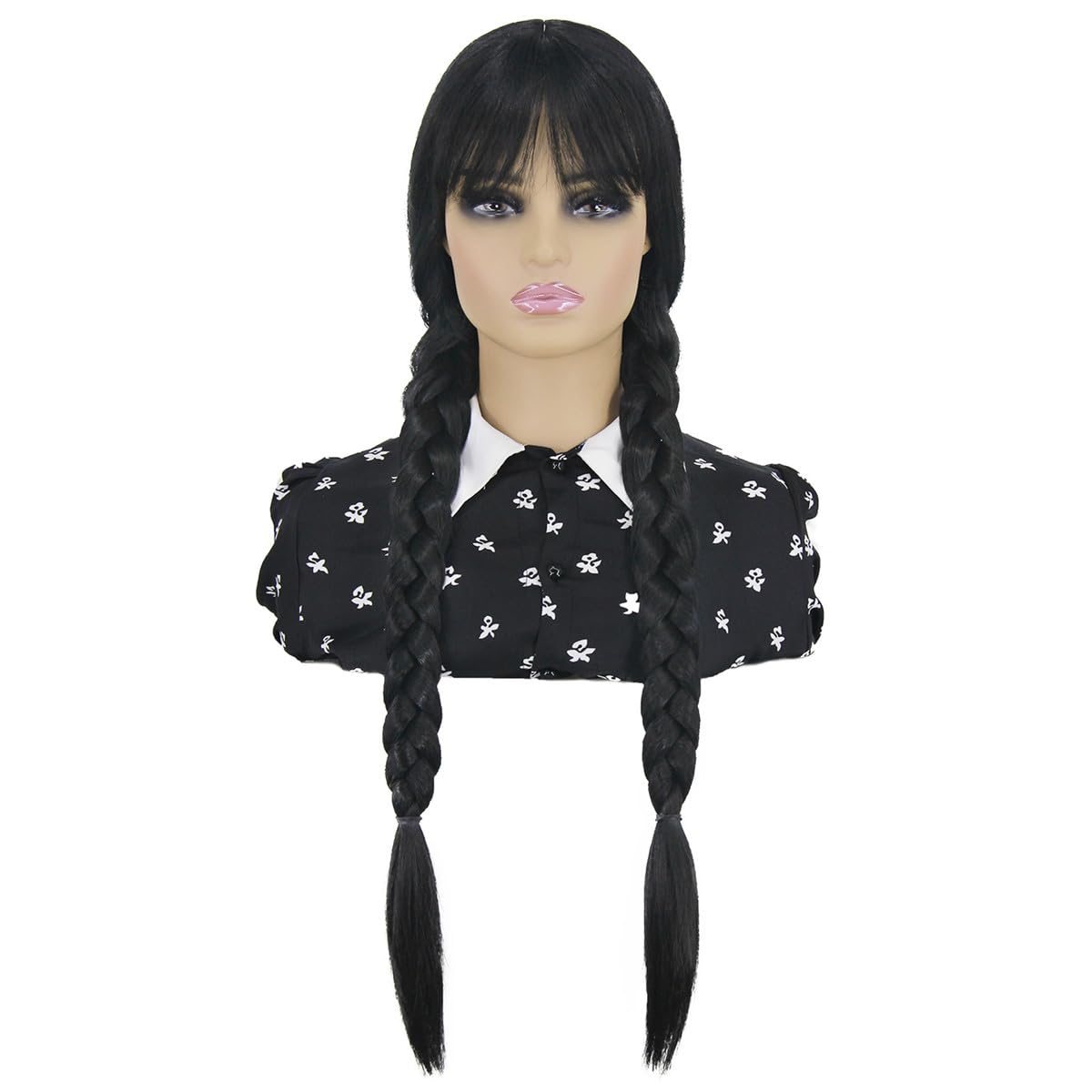 Black Wig for Wednesday Wig Children Girls Long Braided Wigs for Wednesday Costume Children with Fringe Black Wigs for Carnival Costume DE096BK