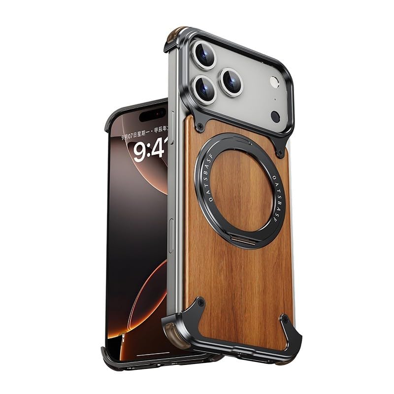 Coque iPhone 17 Pro en bois véritable noir avec support premium