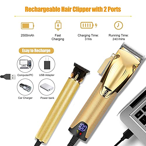 Ruzros Professional Hair Clippers For Men Cordless Barber Hair Cutting Kit Beard Trimmers Haircut Grooming Kit（Gold） #TOP3