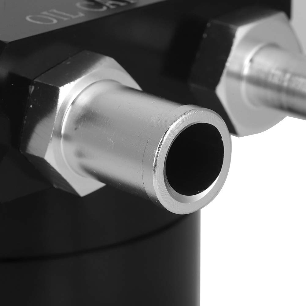 Qiilu Lata de captura de aceite , kit de lata de captura de aceite universal, tanque de depósito de 300 ml, motor, pulido negro, aleación de aluminio con deflectores, negro