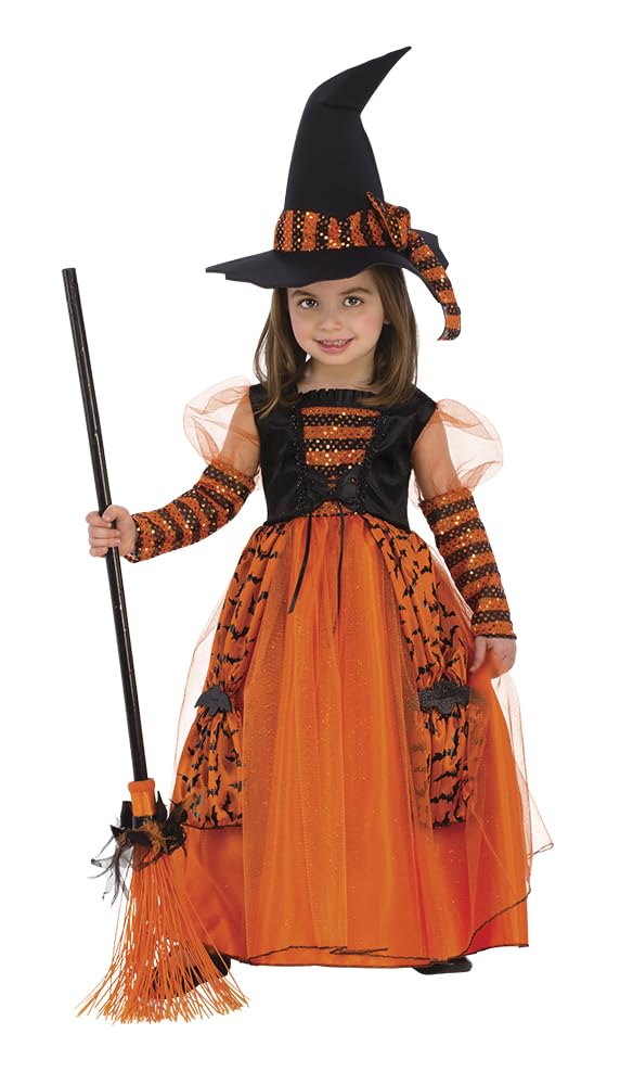 Rubies Déguisement brillante pour fille - Robe de sorcière enfant orange avec détails pailletés et chapeau pour Halloween, carna