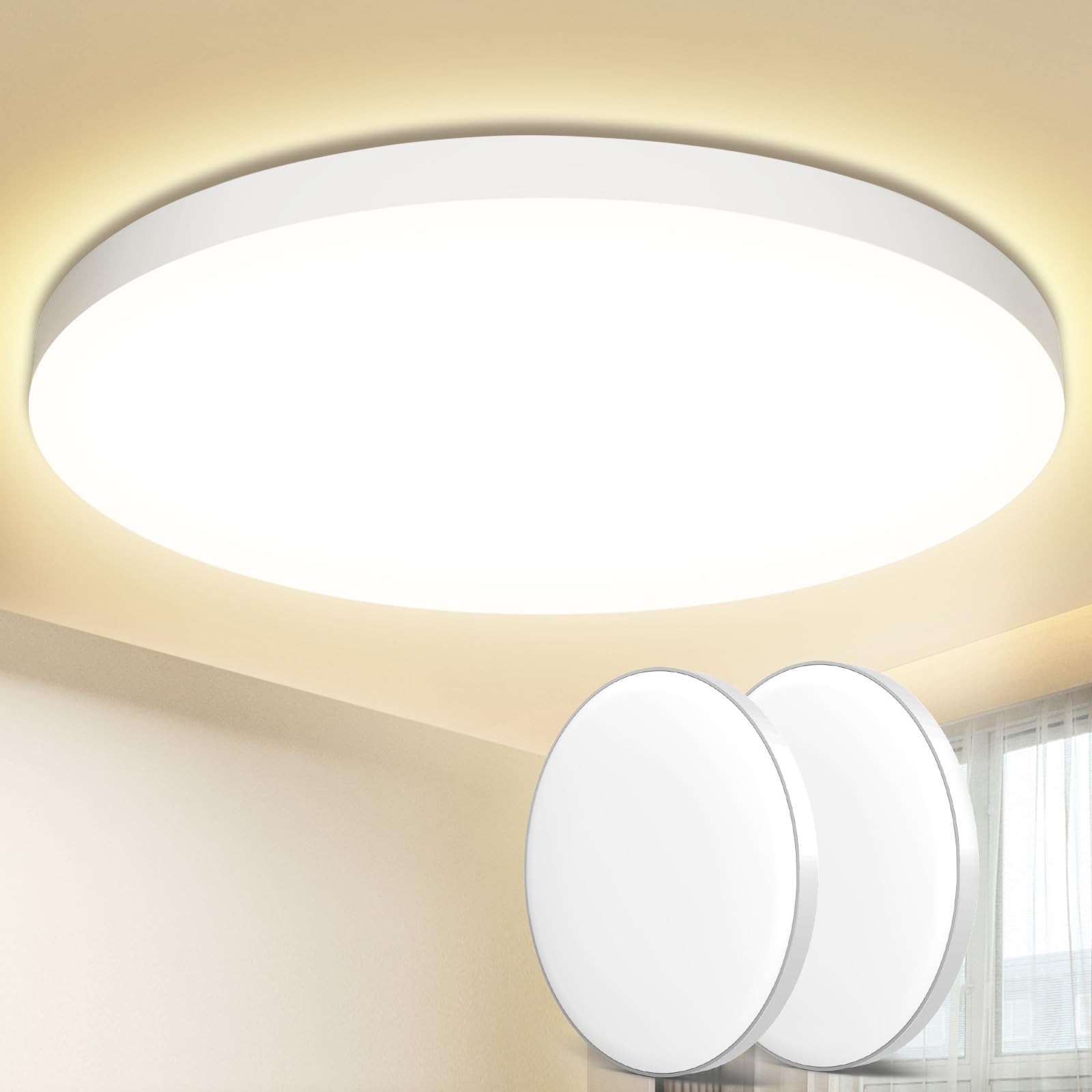 Plafoniera LED Soffitto 24W [2 Pezzi], Lampada da Soffitto 4000K 2000LM