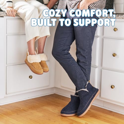 Image of Dearfoams Men's Memory Foam Indoor House Slippers Brixen Ankle Boot House Shoes - Gifts for Men