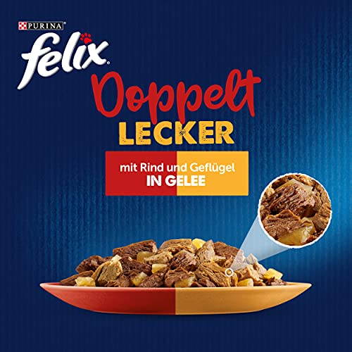Felix So gut wie es aussieht Doppelt Lecker Katzenfutter nass in Gelee, mit Rind und Geflügel, 26er Pack (26 x 85g)